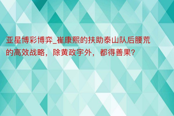 亚星博彩博弈_崔康熙的扶助泰山队后腰荒的高效战略，除黄政宇外，都得善果？