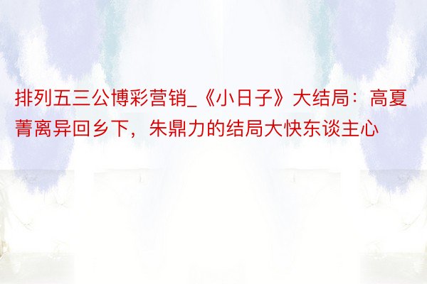 排列五三公博彩营销_《小日子》大结局：高夏菁离异回乡下，朱鼎力的结局大快东谈主心