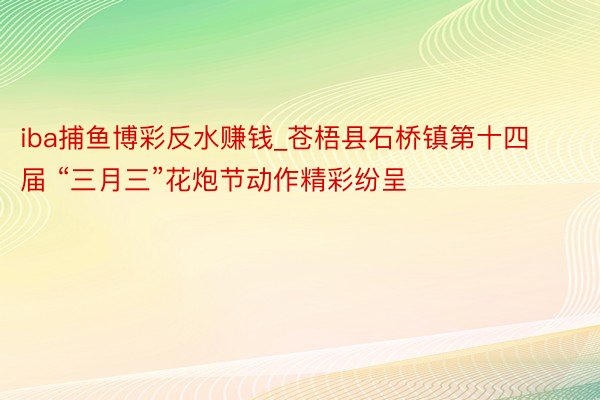 iba捕鱼博彩反水赚钱_苍梧县石桥镇第十四届 “三月三”花炮节动作精彩纷呈