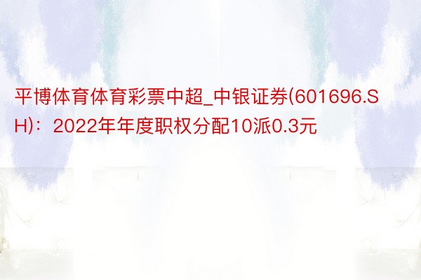 平博体育体育彩票中超_中银证券(601696.SH)：2022年年度职权分配10派0.3元