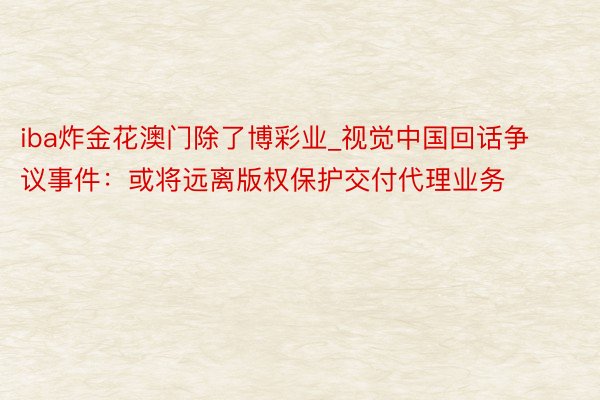 iba炸金花澳门除了博彩业_视觉中国回话争议事件：或将远离版权保护交付代理业务