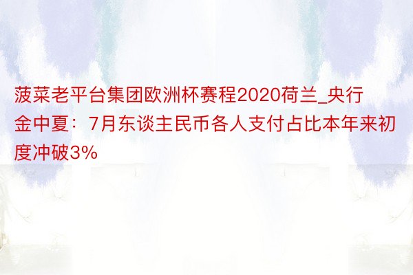 菠菜老平台集团欧洲杯赛程2020荷兰_央行金中夏：7月东谈主民币各人支付占比本年来初度冲破3%