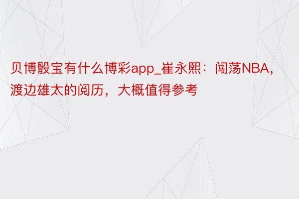 贝博骰宝有什么博彩app_崔永熙：闯荡NBA，渡边雄太的阅历，大概值得参考