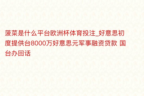 菠菜是什么平台欧洲杯体育投注_好意思初度提供台8000万好意思元军事融资贷款 国台办回话