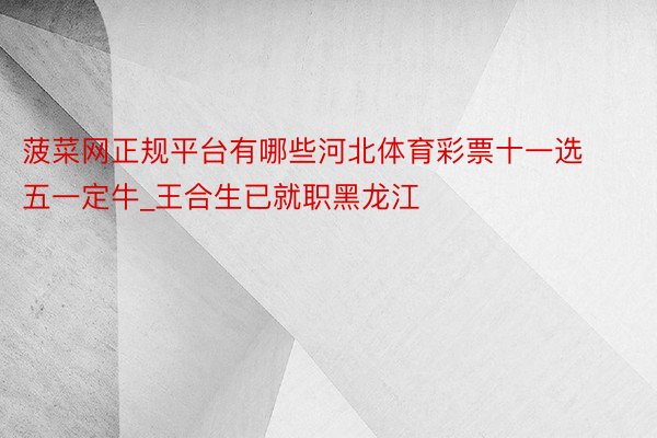 菠菜网正规平台有哪些河北体育彩票十一选五一定牛_王合生已就职黑龙江